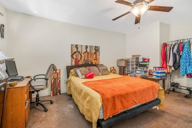 bedroom featuring carpet floors and ceiling fan