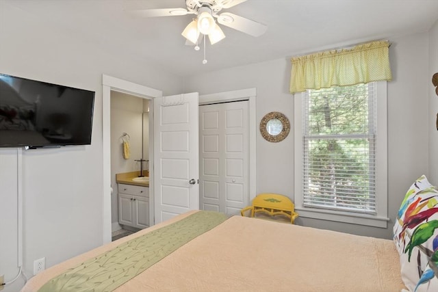 5 Lazy Day Dr Unit 5, Westford, MA 01886 - bedroom featuring ceiling fan, a closet, and connected bathroom