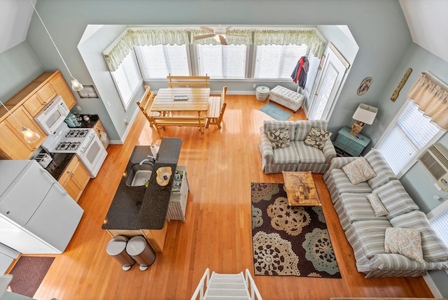5 Lazy Day Dr Unit 5, Westford, MA 01886 - living area featuring baseboards, a ceiling fan, and wood finished floors