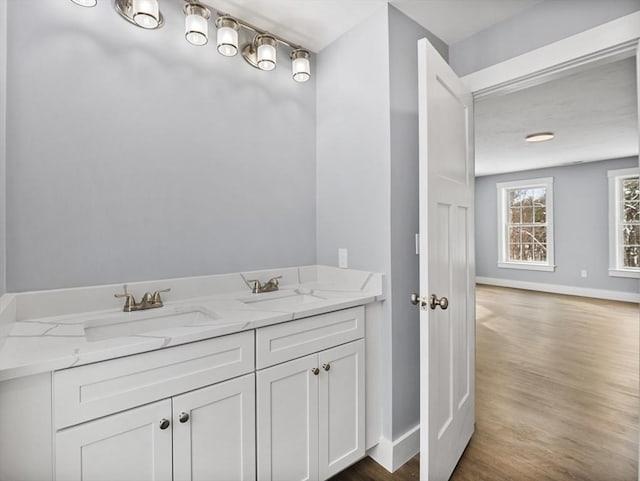 bathroom featuring vanity and wood-type flooring