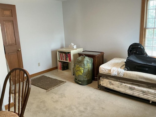 sitting room with carpet flooring and baseboards