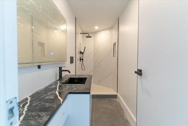 29 Woodford St Unit 2, Boston, MA 02125 - bathroom with a marble finish shower, vanity, and recessed lighting