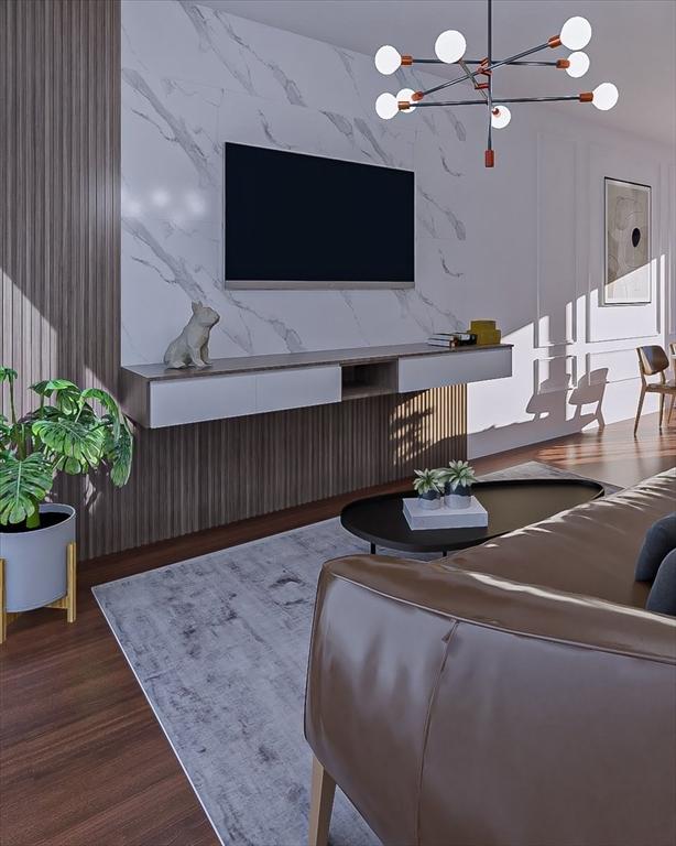 29 Woodford St Unit 2, Boston, MA 02125 - living room featuring a chandelier and wood finished floors