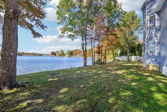 view of yard with a water view