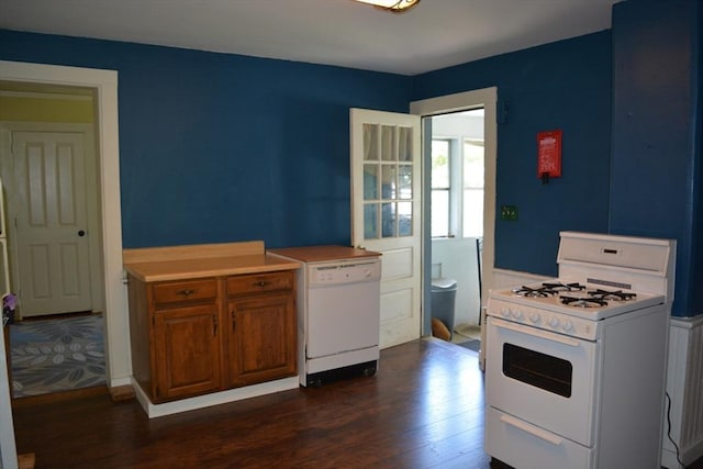 19 Noble Ave, Westfield, MA 01085 - kitchen featuring white appliances, dark wood finished floors, brown cabinetry, and light countertops