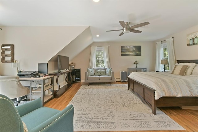 1026 Chandler St, Tewksbury, MA 01876 - bedroom with multiple windows, wood finished floors, lofted ceiling, recessed lighting, and ceiling fan