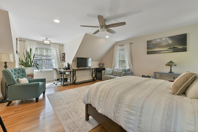 1026 Chandler St, Tewksbury, MA 01876 - bedroom with multiple windows, wood finished floors, lofted ceiling, recessed lighting, and a ceiling fan