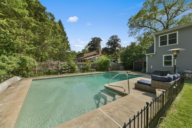 1026 Chandler St, Tewksbury, MA 01876 - view of pool with a shed, a fenced backyard, and a patio