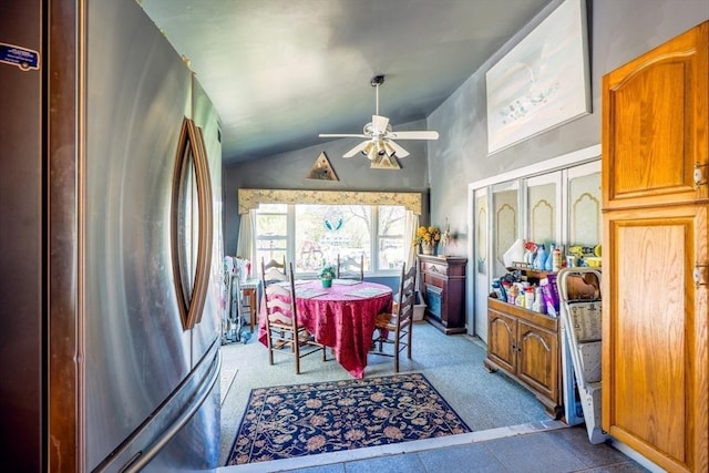 8 High St, Granby, MA 01033 - dining room with ceiling fan, lofted ceiling, and carpet flooring