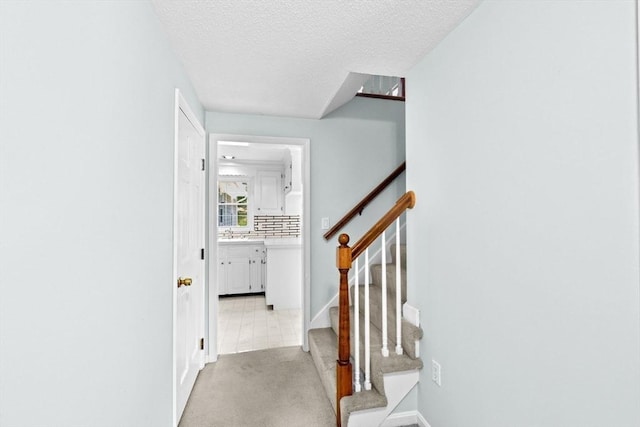 91 Observatory Waye, Marshfield, MA 02050 - stairway featuring a textured ceiling, baseboards, and carpet floors
