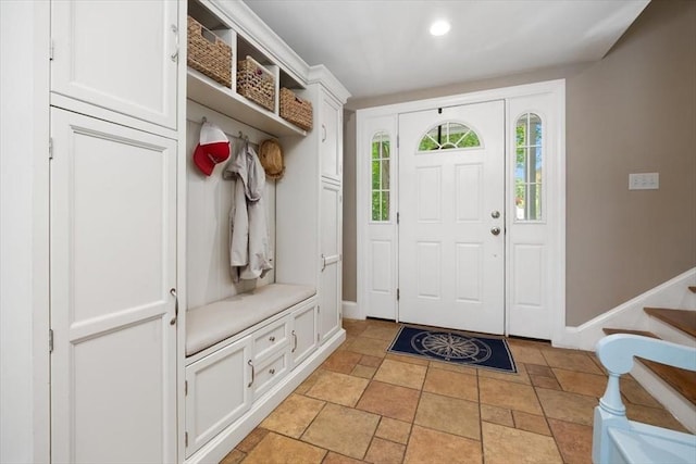 12 Whitcomb Ln, Hingham, MA 02043 - mudroom with light stone finish flooring and recessed lighting