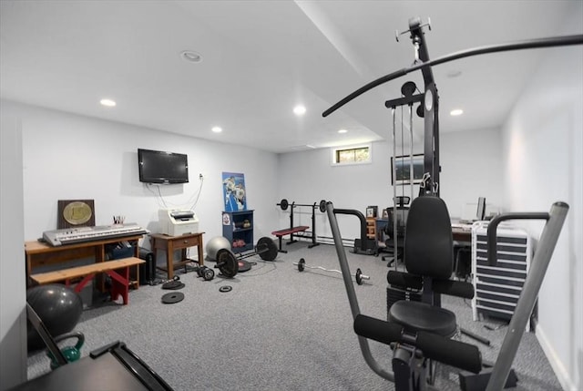 12 Whitcomb Ln, Hingham, MA 02043 - exercise area featuring recessed lighting and carpet flooring
