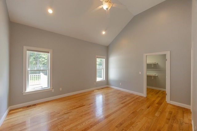 10 Chase Lndg Unit B, Easton, MA 02375 - unfurnished room featuring ceiling fan, light wood-style flooring, baseboards, high vaulted ceiling, and recessed lighting