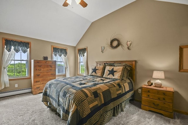 18 Jackson Ave, Rutland, MA 01543 - bedroom featuring carpet, lofted ceiling, baseboard heating, baseboards, and a ceiling fan