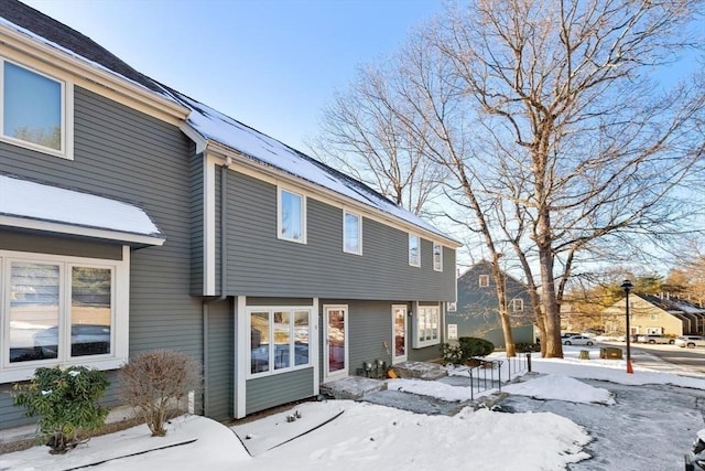 view of snow covered property