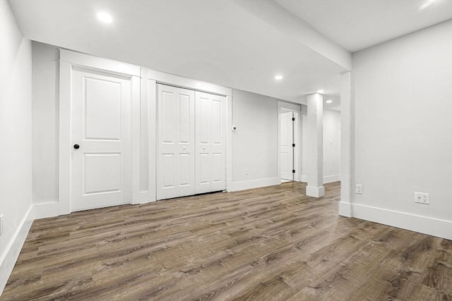 50 Cottage St Unit 1, Chelsea, MA 02150 - basement featuring baseboards, wood finished floors, and recessed lighting