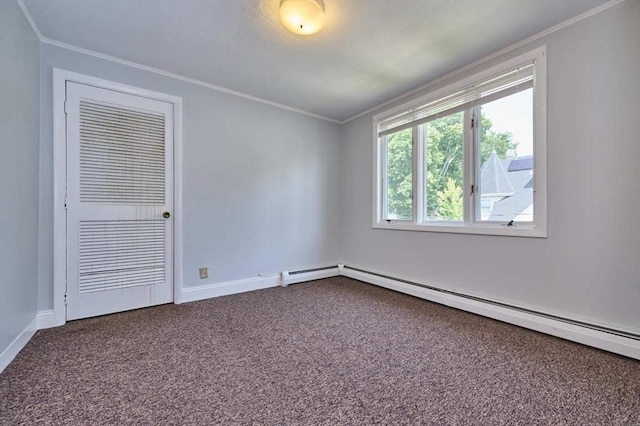 15 Hamilton St, Boston, MA 02136 - unfurnished room featuring crown molding, dark carpet, and a baseboard radiator