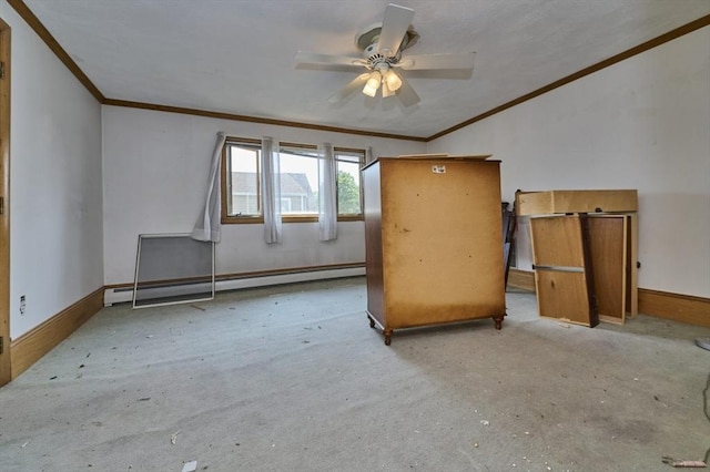 15 Hamilton St, Boston, MA 02136 - spare room with ornamental molding, baseboard heating, ceiling fan, and lofted ceiling