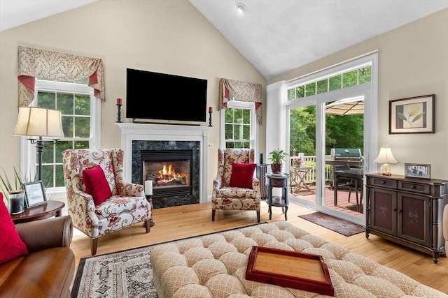 89 Cortland Dr Unit 89, North Andover, MA 01845 - living area featuring high vaulted ceiling, a high end fireplace, and wood finished floors
