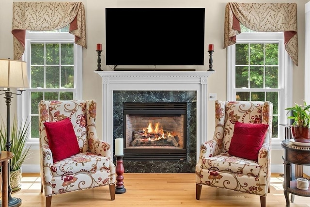 89 Cortland Dr Unit 89, North Andover, MA 01845 - living area with a fireplace, wood finished floors, plenty of natural light, and baseboards