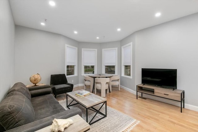 755 Boylston St Unit 1, Brookline, MA 02467 - living room featuring recessed lighting, light wood-style floors, and baseboards