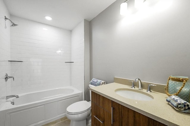 full bathroom with vanity,  shower combination, and toilet