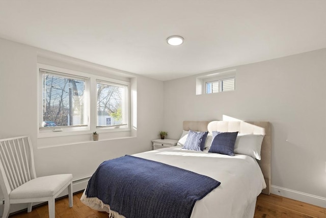 bedroom featuring wood-type flooring and multiple windows