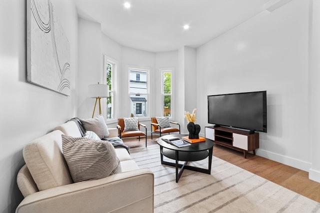 living room with light hardwood / wood-style flooring