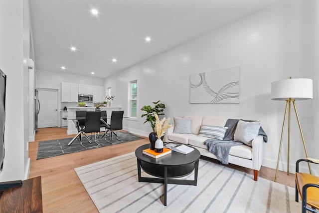 living room with light hardwood / wood-style flooring