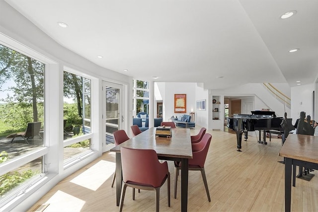 389 River Rd, Carlisle, MA 01741 - dining space featuring light wood-type flooring and recessed lighting