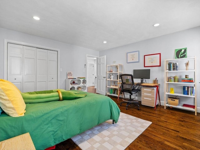 14 Belmont St Unit C, Somerville, MA 02143 - bedroom with wood finished floors, recessed lighting, and a closet