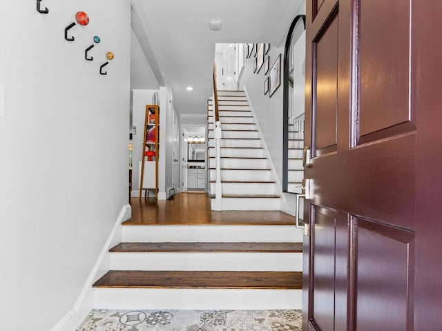 14 Belmont St Unit C, Somerville, MA 02143 - stairs with baseboards and ornamental molding