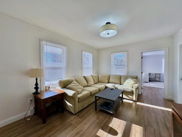 living room with dark wood-type flooring