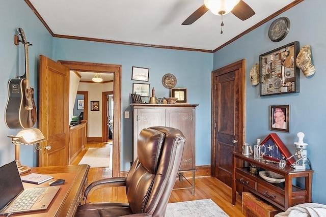 75 Hillcroft Ave, Worcester, MA 01606 - office space with light wood-type flooring, crown molding, ceiling fan, and baseboards