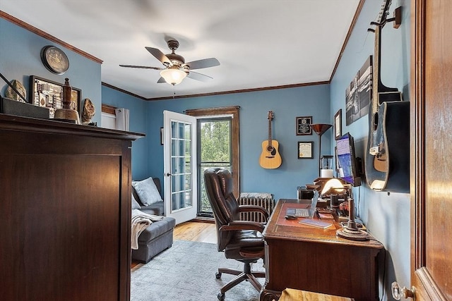 75 Hillcroft Ave, Worcester, MA 01606 - office space with ceiling fan, light wood-style flooring, and crown molding