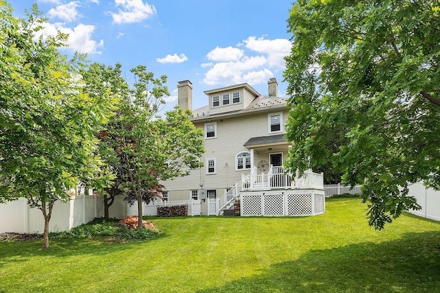 75 Hillcroft Ave, Worcester, MA 01606 - rear view of property with stairway, a chimney, and a wooden deck