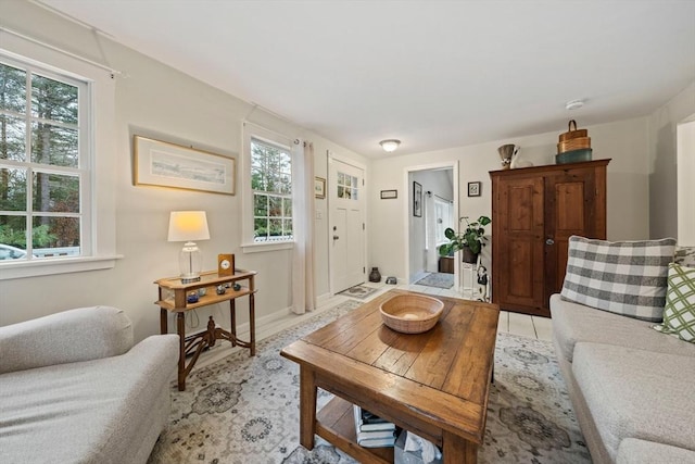 living room featuring a wealth of natural light