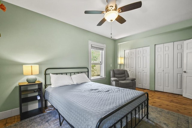 160 Regan St, Gardner, MA 01440 - bedroom with two closets, wood finished floors, and ceiling fan