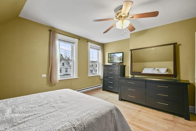 160 Regan St, Gardner, MA 01440 - bedroom with baseboard heating, light wood-style floors, and a ceiling fan