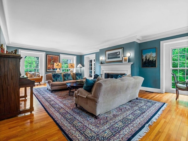 90 Burr Dr, Needham, MA 02492 - living area with plenty of natural light, crown molding, a brick fireplace, and light wood finished floors