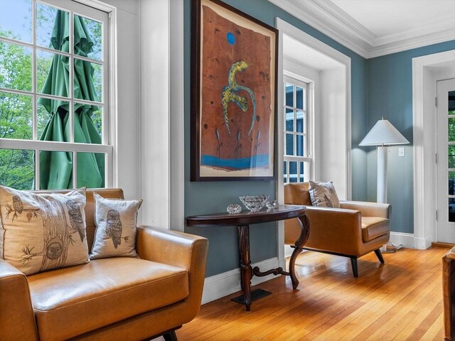 90 Burr Dr, Needham, MA 02492 - sitting room featuring wood-type flooring and crown molding