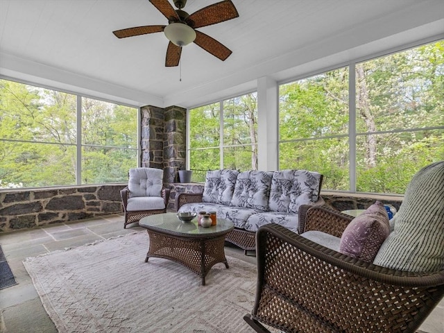 90 Burr Dr, Needham, MA 02492 - sunroom with a ceiling fan and outdoor lounge area