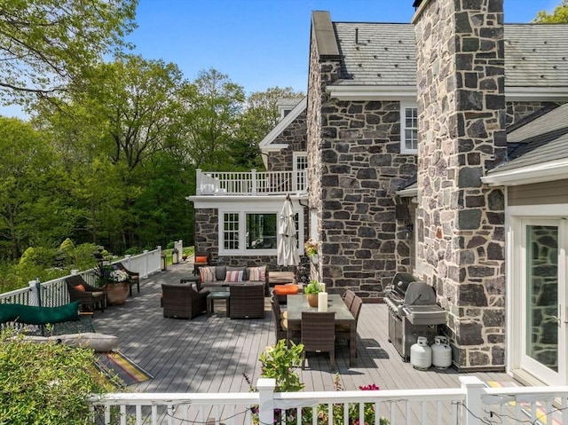 90 Burr Dr, Needham, MA 02492 - wooden deck with an outdoor living space and grilling area