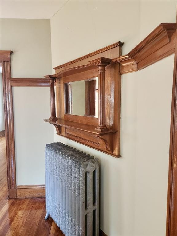 67 Gardner, Boston, MA 02132 - detailed view of radiator, wood finished floors, and baseboards