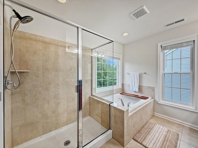 12 Grandview Dr Unit 12, Hopkinton, MA 01748 - bathroom with a garden tub, a shower stall, tile patterned flooring, and recessed lighting