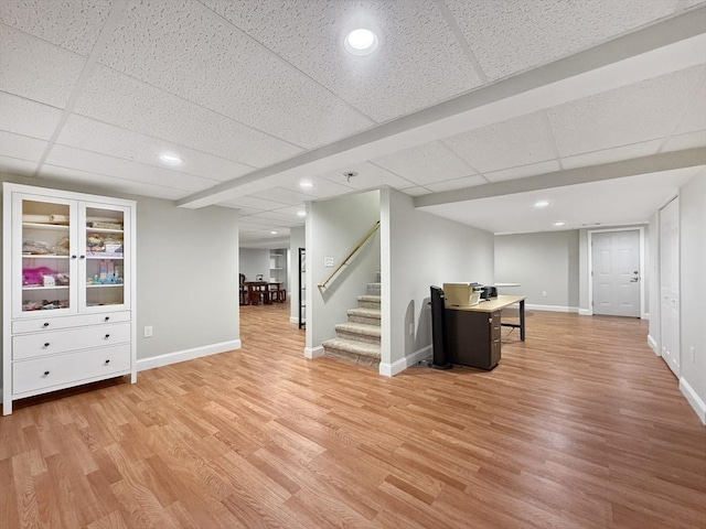 12 Grandview Dr Unit 12, Hopkinton, MA 01748 - finished below grade area featuring light wood-style floors, stairway, a paneled ceiling, and recessed lighting