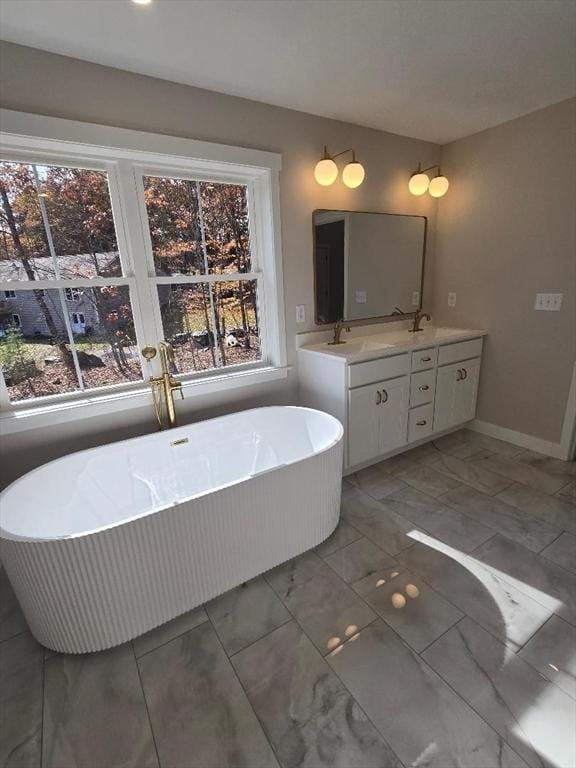 bathroom with vanity, plenty of natural light, and a bathing tub