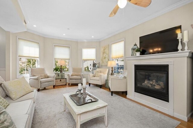 337-339 Gallivan Blvd Unit 2, Boston, MA 02124 - living area featuring healthy amount of natural light, crown molding, wood finished floors, recessed lighting, and a glass covered fireplace