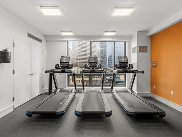 workout area with expansive windows