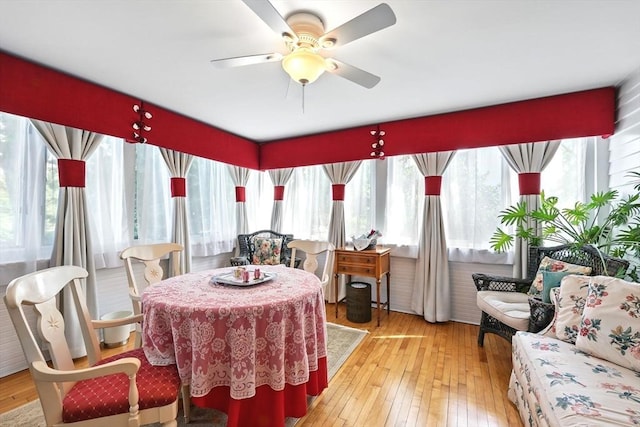 96 College St, South Hadley, MA 01075 - dining area with wood-type flooring and ceiling fan